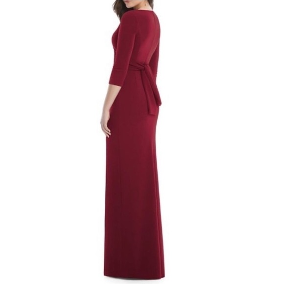 NWT After Six 6814 V-Neck 3/4 Sleeve Full Length Crepe Formal Gown Burgundy XXS - Picture 3 of 16